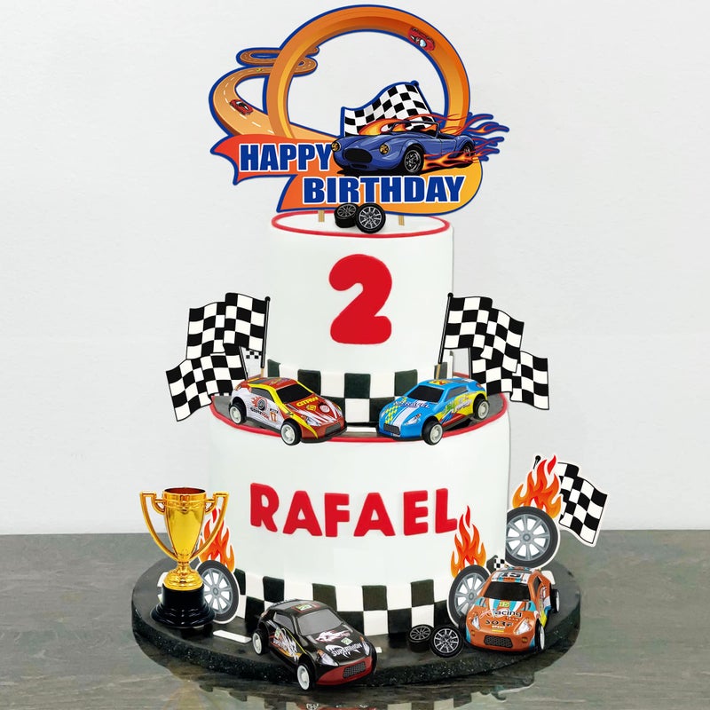 KEEPARTY 24 قطعة سيارة سباق عيد ميلاد سعيد كعكة الديكور سباق السيارات كعكة القبعات العالية متقلب العلم تحت عنوان تزيين الكعكة سباق السيارات تحت عنوان حفلة عيد ميلاد لوازم صبي وفتاة كعكة الديكور - Image 3
